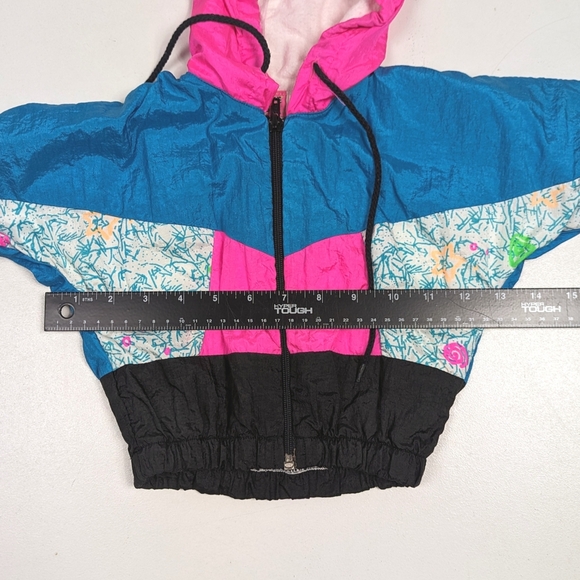 Vtg 90s Petite Club Neon Hooded Windbreaker Girls 18m - Picture 4 of 6